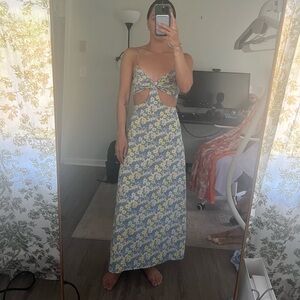 Lulu's Blue and Yellow Floral Maxi Dress